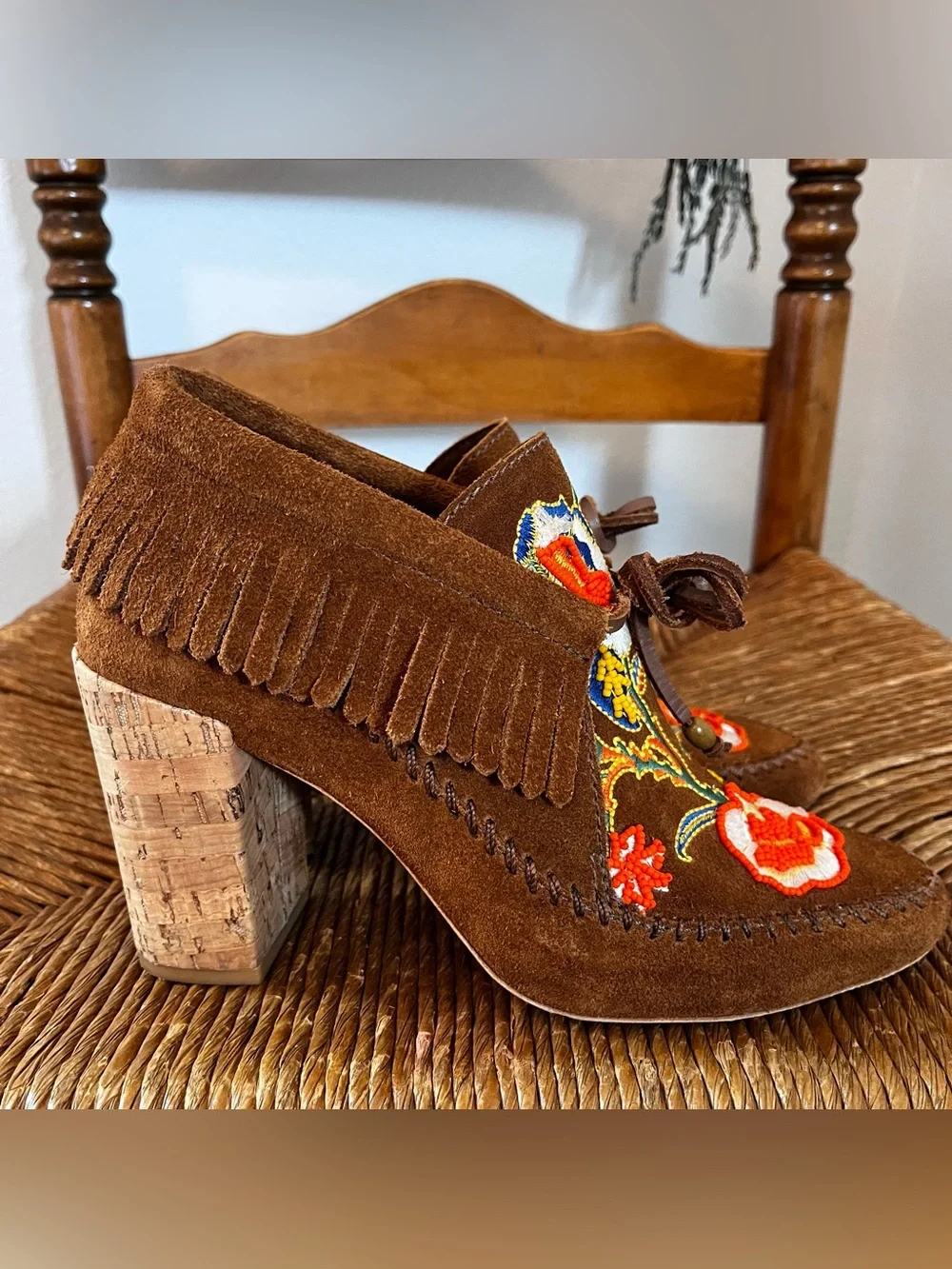 Tory Burch Huntington Suede Beaded Fringe Moccasin Booties